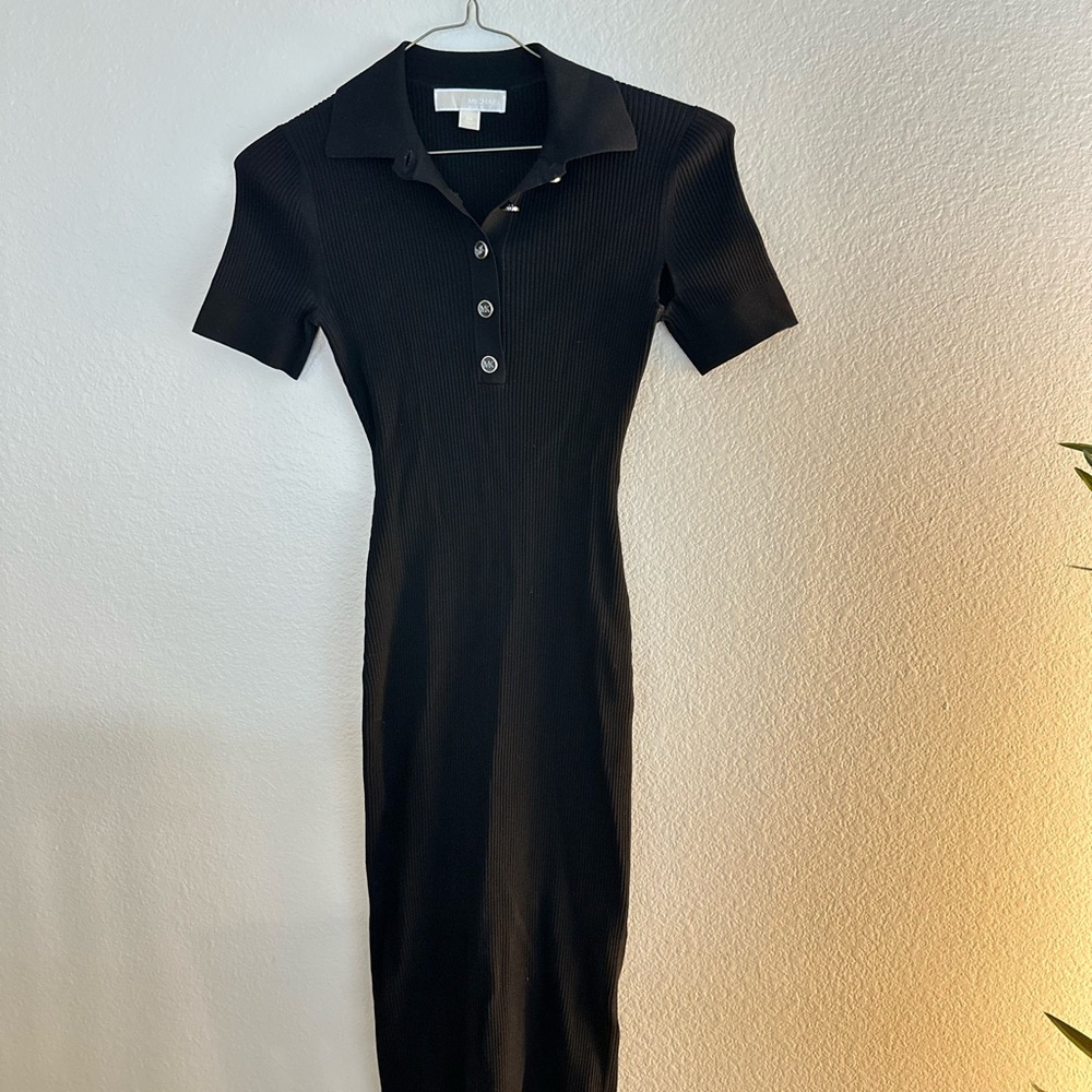 Michael Kors Black Ribbed Sheath Dress